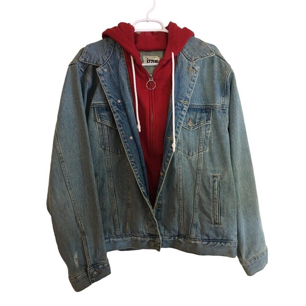 Izzue Jean Hoodie Men's Size L Blue Red Sweatshirt Distressed